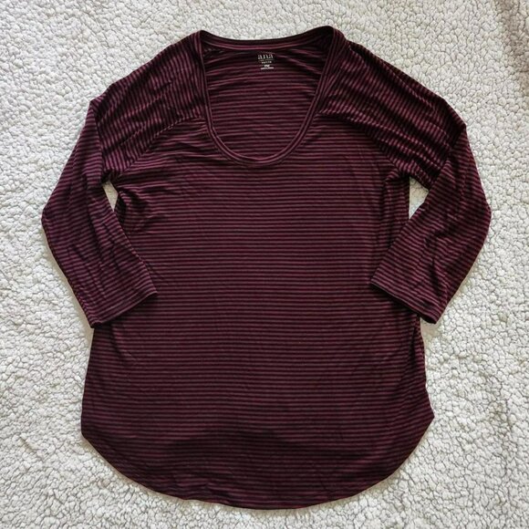 A.n.a Vintage Women Burgundy & Black Striped Top 3/4 length sleeve Sz Petite M - Picture 5 of 8